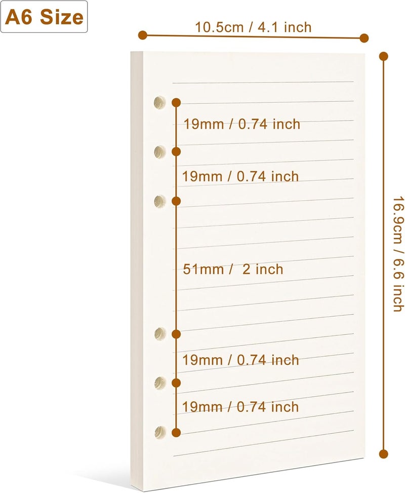 Bidponds A6 Refill Paper, 6 Holes Lined Paper for A6 Personal Binder, 8mm Ruled Loose Leaf, 80 Sheets/160 Lined Pages, 4.1 x 6.6 inches,Beige (1) - Image 2